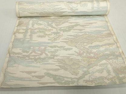 平和屋着物●本場大島紬　白大島　反物　着尺　風景文　証紙付き　逸品　未使用　DABH2563zzz
