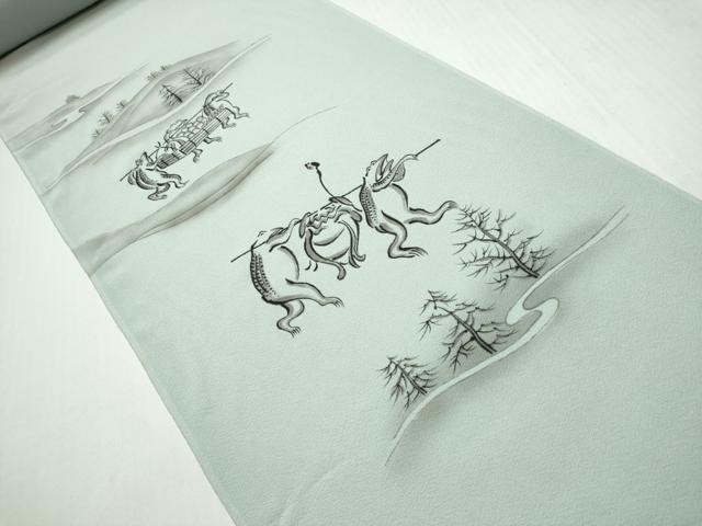 平和屋着物●付下げ　解き反物　着尺　手描き　鳥獣戯画　上代53万　逸品　DABH2585zzz