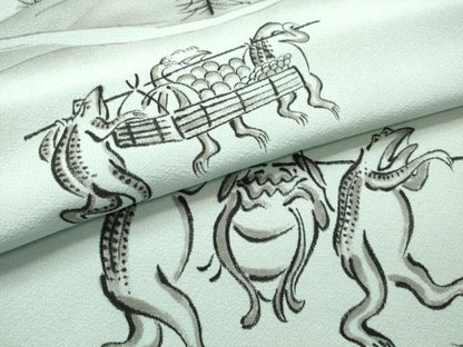平和屋着物●付下げ　解き反物　着尺　手描き　鳥獣戯画　上代53万　逸品　DABH2585zzz