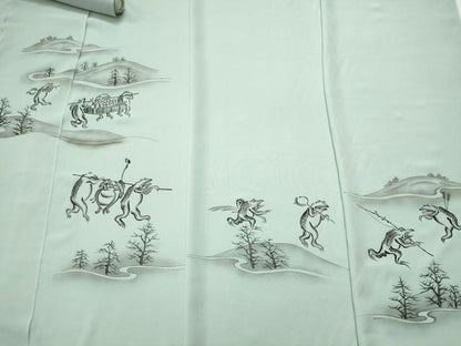 平和屋着物●付下げ　解き反物　着尺　手描き　鳥獣戯画　上代53万　逸品　DABH2585zzz