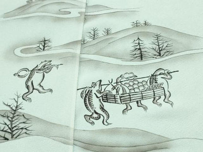 平和屋着物●付下げ　解き反物　着尺　手描き　鳥獣戯画　上代53万　逸品　DABH2585zzz