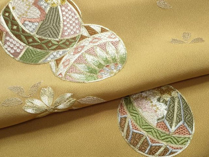 平和屋着物●付下げ　反物　着尺　共八掛付き　駒刺繍　総刺繍　手毬花文　逸品　未使用　DABH2586zzz