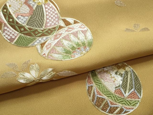 平和屋着物●付下げ　反物　着尺　共八掛付き　駒刺繍　総刺繍　手毬花文　逸品　未使用　DABH2586zzz