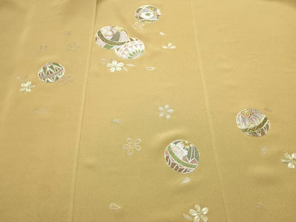 平和屋着物●付下げ　反物　着尺　共八掛付き　駒刺繍　総刺繍　手毬花文　逸品　未使用　DABH2586zzz