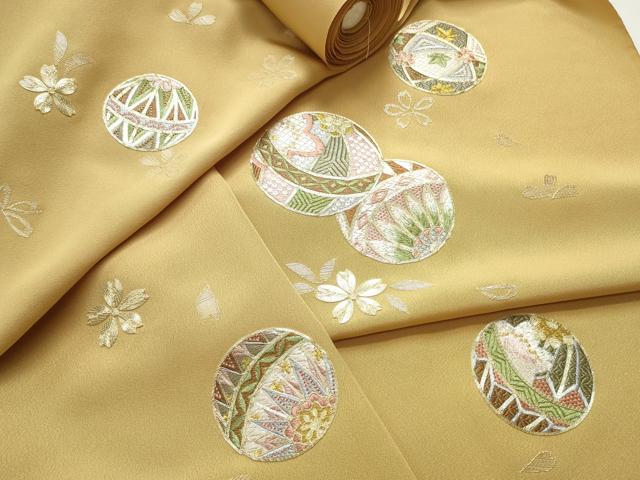 平和屋着物●付下げ　反物　着尺　共八掛付き　駒刺繍　総刺繍　手毬花文　逸品　未使用　DABH2586zzz