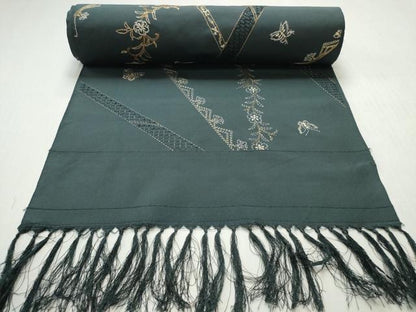 平和屋着物●中国三大刺繍　スワトウ刺繍　汕頭刺繍　総刺繍　小紋　反物　着尺　刺し子　斜線花蝶文　逸品　未使用　DABH2588zzz