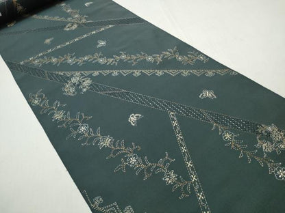 平和屋着物●中国三大刺繍　スワトウ刺繍　汕頭刺繍　総刺繍　小紋　反物　着尺　刺し子　斜線花蝶文　逸品　未使用　DABH2588zzz
