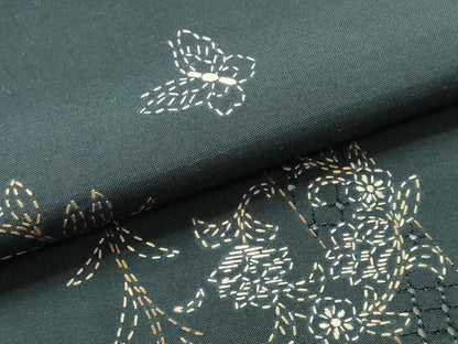 平和屋着物●中国三大刺繍　スワトウ刺繍　汕頭刺繍　総刺繍　小紋　反物　着尺　刺し子　斜線花蝶文　逸品　未使用　DABH2588zzz