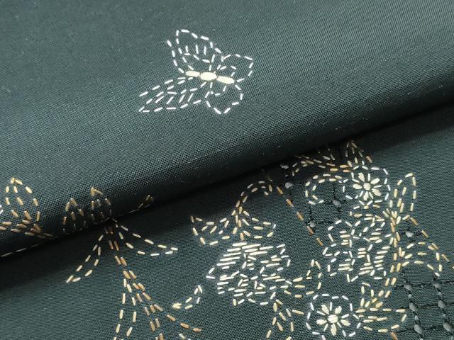平和屋着物●中国三大刺繍　スワトウ刺繍　汕頭刺繍　総刺繍　小紋　反物　着尺　刺し子　斜線花蝶文　逸品　未使用　DABH2588zzz