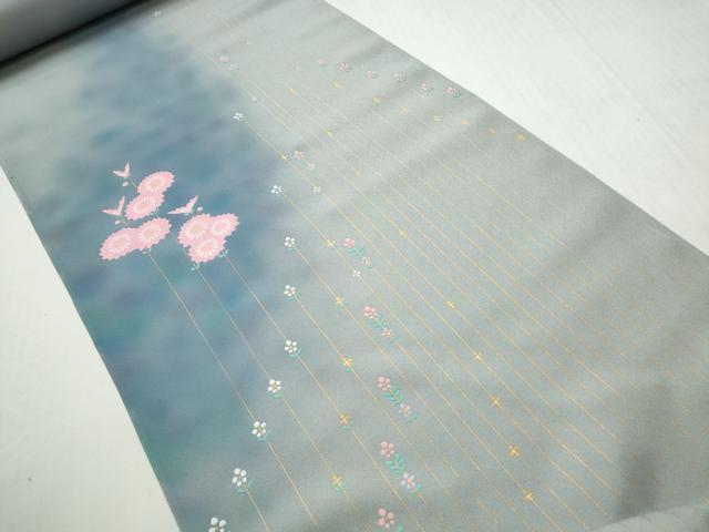 平和屋着物●染色作家　青木龍雲　付下げ　反物　着尺　草花文　金彩　逸品　未使用　DABH2593zzz