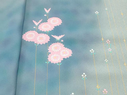 平和屋着物●染色作家　青木龍雲　付下げ　反物　着尺　草花文　金彩　逸品　未使用　DABH2593zzz