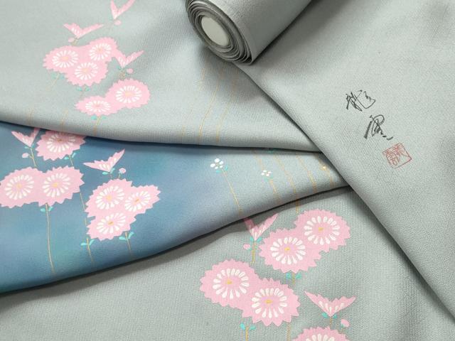 平和屋着物●染色作家　青木龍雲　付下げ　反物　着尺　草花文　金彩　逸品　未使用　DABH2593zzz