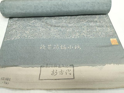 平和屋着物▼創業明治元年、京の老舗【小糸染芸】　小糸敏夫　秘芸筒柄小紋 端切れ ハギレ 花唐草文 リメイク生地 材料　逸品　DABH2604zzz