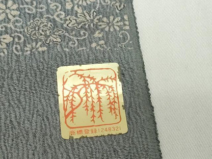 平和屋着物▼創業明治元年、京の老舗【小糸染芸】　小糸敏夫　秘芸筒柄小紋 端切れ ハギレ 花唐草文 リメイク生地 材料　逸品　DABH2604zzz