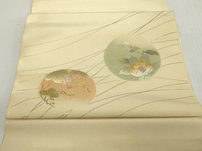 平和屋着物▼西陣　名古屋帯　帯反物　花丸文　金彩　証紙付き　逸品　DABH2606zzz