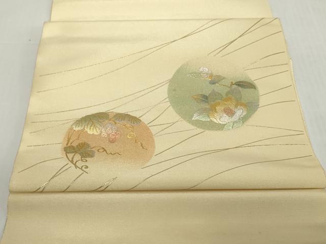 平和屋着物▼西陣　名古屋帯　帯反物　花丸文　金彩　証紙付き　逸品　DABH2606zzz