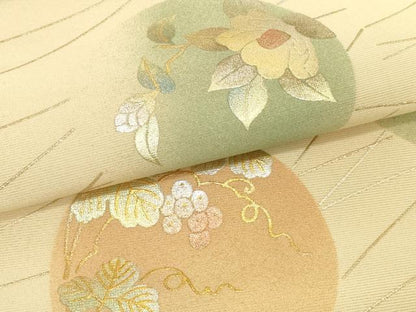 平和屋着物▼西陣　名古屋帯　帯反物　花丸文　金彩　証紙付き　逸品　DABH2606zzz