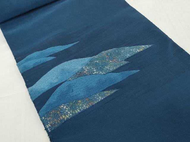 平和屋着物▼名古屋帯　帯反物　刺繍　重ね山文　逸品　DABH2610zzz