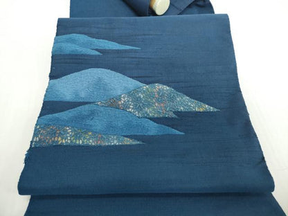 平和屋着物▼名古屋帯　帯反物　刺繍　重ね山文　逸品　DABH2610zzz