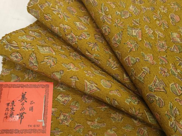 平和屋着物▼名古屋帯　帯反物　紬地　宝尽くし　共箱・帯芯付き　逸品　未使用　DABH2615zzz
