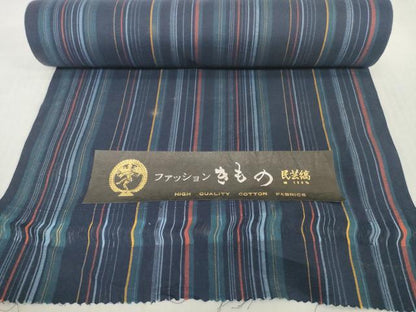 平和屋着物＊夏物　浴衣　反物　着尺　民芸縞　綿　逸品　未使用　DABH2636zzz