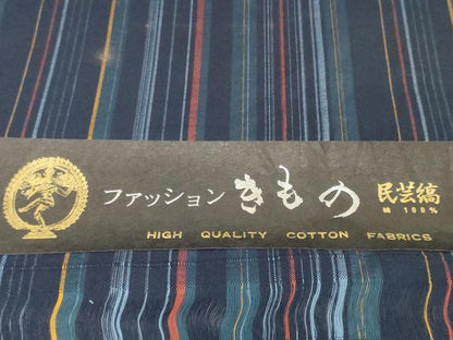 平和屋着物＊夏物　浴衣　反物　着尺　民芸縞　綿　逸品　未使用　DABH2636zzz