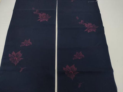 平和屋着物＊夏物　小紋　解き反物　着尺　裁断済　紗　舞花文　紺地　逸品　DABH2640zzz