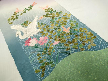 平和屋着物＊夏物 本加賀友禅作家 染元千紅代表 寺西一紘 色留袖 解き反物 着尺 絽 白鷺 萩 撫子 逸品 DABH2641zzz