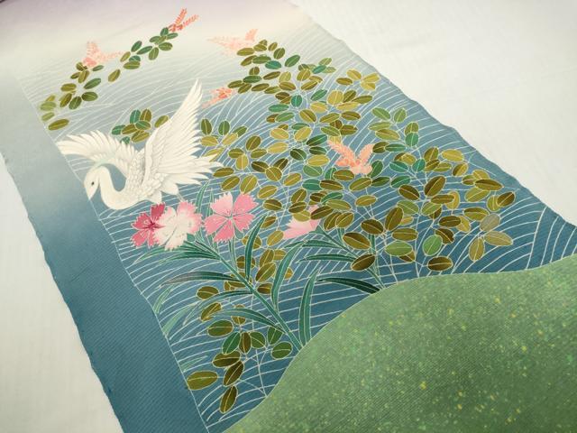平和屋着物＊夏物 本加賀友禅作家 染元千紅代表 寺西一紘 色留袖 解き反物 着尺 絽 白鷺 萩 撫子 逸品 DABH2641zzz