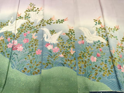 平和屋着物＊夏物 本加賀友禅作家 染元千紅代表 寺西一紘 色留袖 解き反物 着尺 絽 白鷺 萩 撫子 逸品 DABH2641zzz