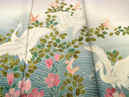 平和屋着物＊夏物 本加賀友禅作家 染元千紅代表 寺西一紘 色留袖 解き反物 着尺 絽 白鷺 萩 撫子 逸品 DABH2641zzz