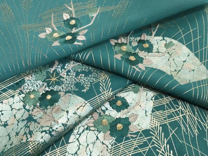 平和屋着物＊夏物　付下げ　解き反物　着尺　裁断済　絽　刺繍　地紙花文　小麦　金銀彩　逸品　未使用　DABH2642zzz