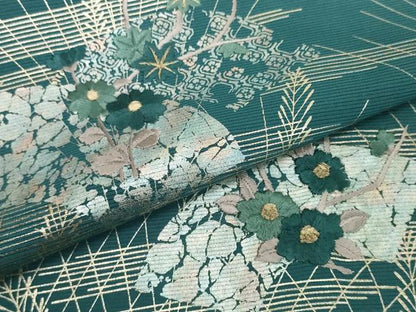 平和屋着物＊夏物　付下げ　解き反物　着尺　裁断済　絽　刺繍　地紙花文　小麦　金銀彩　逸品　未使用　DABH2642zzz