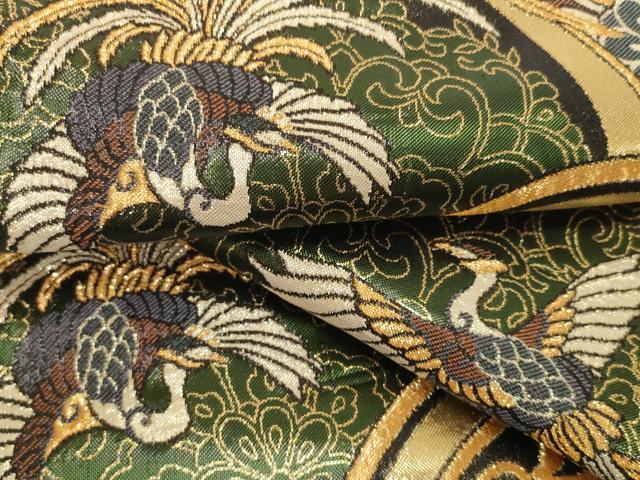 平和屋着物▼六通柄袋帯　帯反物　ELI COLLECTION　青海波花蝶文　金糸　逸品　未使用　DABH2648zzz