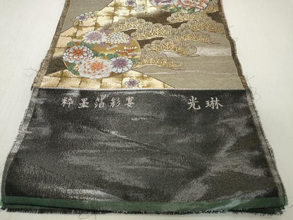 平和屋着物▼六通柄袋帯　帯反物　粋墨箔彩宴　光琳　花丸松文　金糸　逸品　未使用　DABH2649zzz
