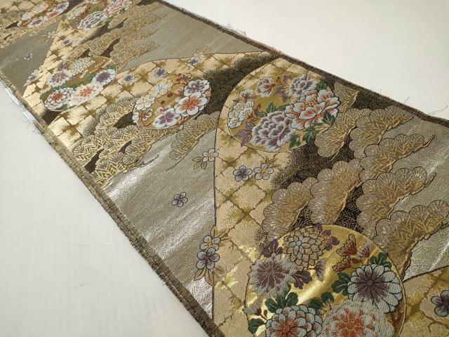 平和屋着物▼六通柄袋帯　帯反物　粋墨箔彩宴　光琳　花丸松文　金糸　逸品　未使用　DABH2649zzz