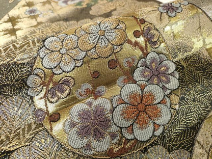 平和屋着物▼六通柄袋帯　帯反物　粋墨箔彩宴　光琳　花丸松文　金糸　逸品　未使用　DABH2649zzz