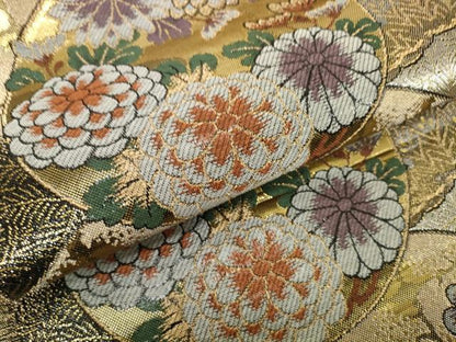 平和屋着物▼六通柄袋帯　帯反物　粋墨箔彩宴　光琳　花丸松文　金糸　逸品　未使用　DABH2649zzz