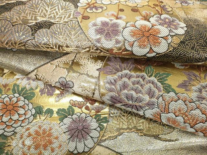 平和屋着物▼六通柄袋帯　帯反物　粋墨箔彩宴　光琳　花丸松文　金糸　逸品　未使用　DABH2649zzz