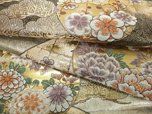 平和屋着物▼六通柄袋帯　帯反物　粋墨箔彩宴　光琳　花丸松文　金糸　逸品　未使用　DABH2649zzz