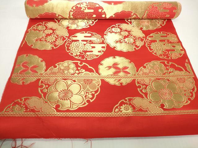 平和屋本店[]女の子　子供　丸帯　帯反物　雪輪花文　金糸　逸品　未使用　DABH2650zzz