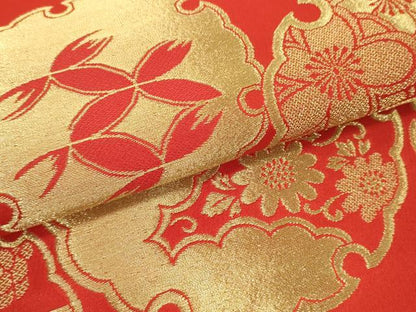平和屋本店[]女の子　子供　丸帯　帯反物　雪輪花文　金糸　逸品　未使用　DABH2650zzz