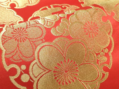 平和屋本店[]女の子　子供　丸帯　帯反物　雪輪花文　金糸　逸品　未使用　DABH2650zzz