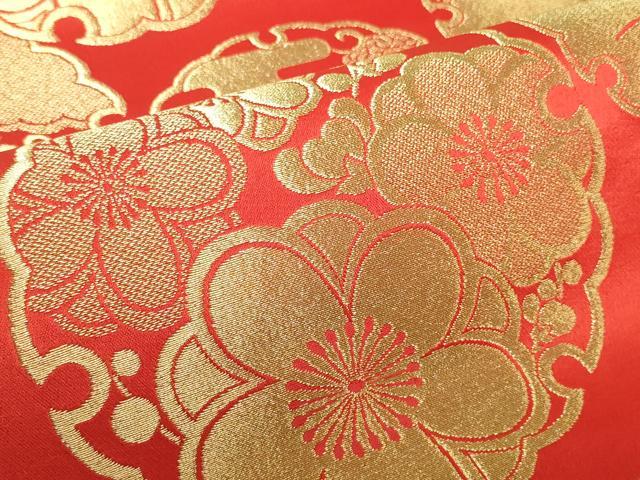 平和屋本店[]女の子　子供　丸帯　帯反物　雪輪花文　金糸　逸品　未使用　DABH2650zzz