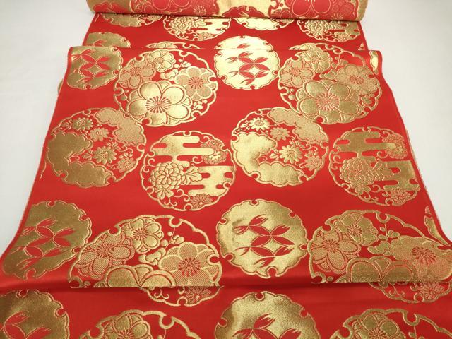 平和屋本店[]女の子　子供　丸帯　帯反物　雪輪花文　金糸　逸品　未使用　DABH2650zzz