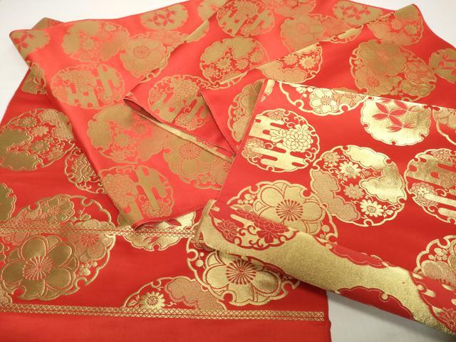 平和屋本店[]女の子　子供　丸帯　帯反物　雪輪花文　金糸　逸品　未使用　DABH2650zzz