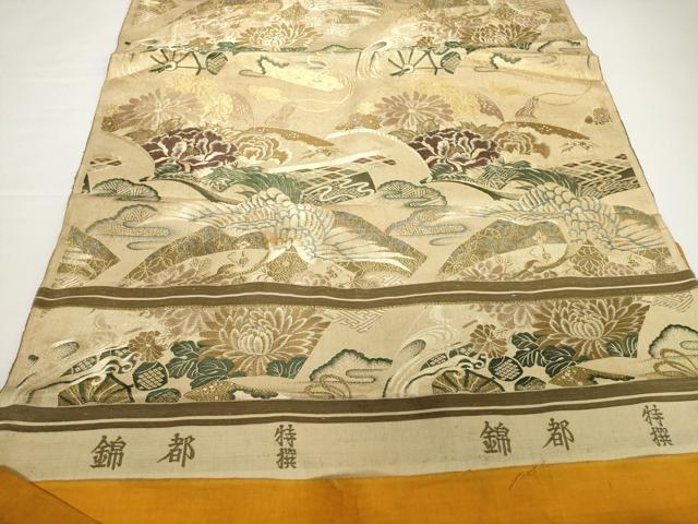 平和屋本店▼アンティーク　大正ロマン　丸帯　帯反物　地紙飛鶴花文　金糸　逸品　未使用　DABH2651zzz