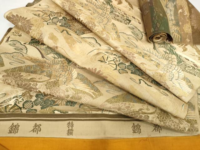 平和屋本店▼アンティーク　大正ロマン　丸帯　帯反物　地紙飛鶴花文　金糸　逸品　未使用　DABH2651zzz
