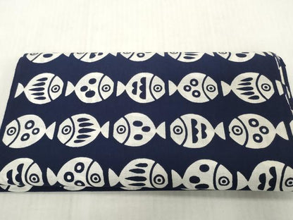 平和屋着物＊夏物　浴衣　反物　着尺　注染　魚　サカナ　紺地　綿　逸品　未使用　DABH2653zzz