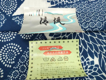 平和屋着物＊夏物　浴衣　反物　着尺　注染　菊　コーマ生地使用　綿　逸品　未使用　DABH2659zzz